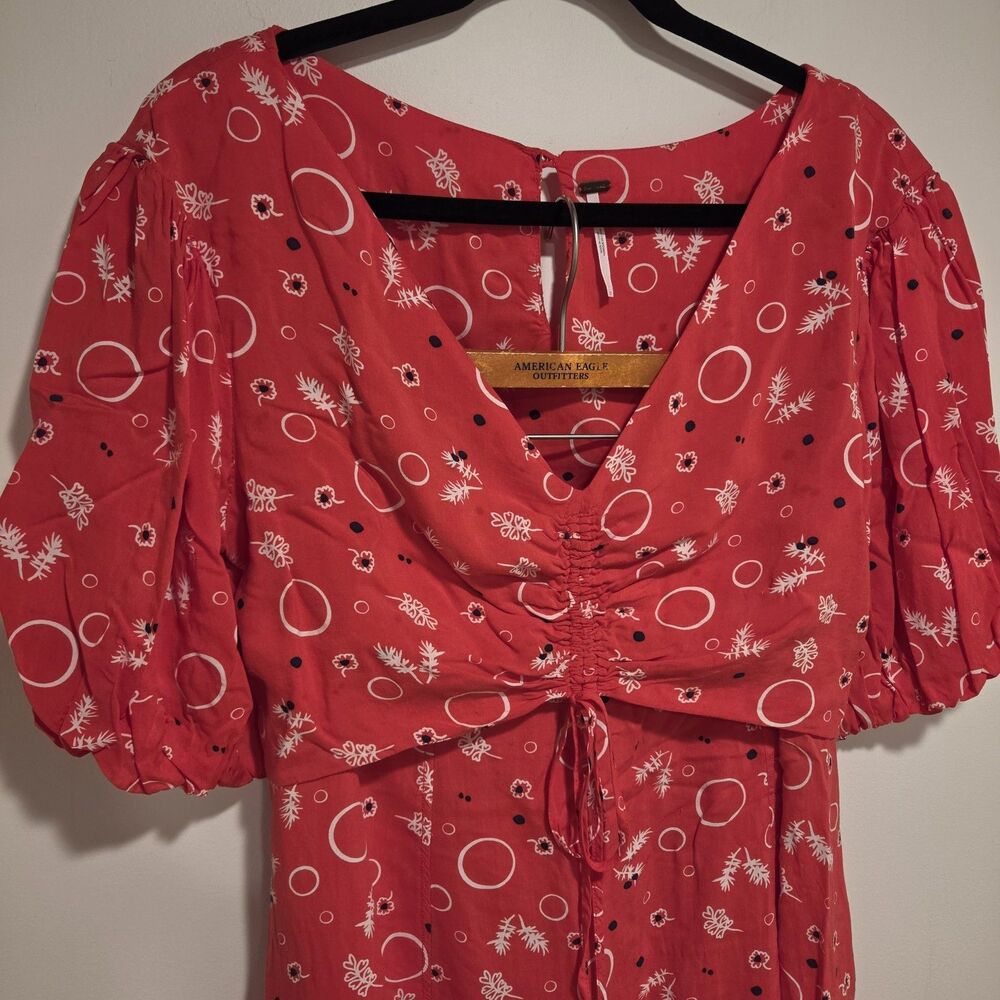 FREE PEOPLE Sz 12 Danni Jane Red Print Two Piece Crop Top & Midi Skirt Set Gypsy - Picture 3 of 13